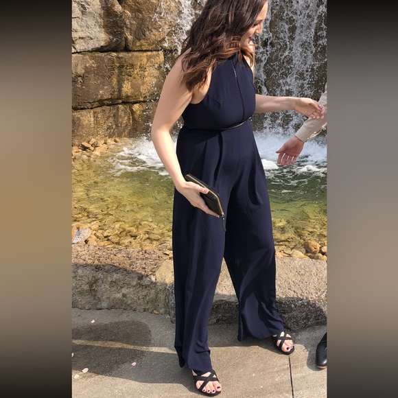 Blue Blush Navy Halter Jumpsuit with Wide Legs, Great Condition, Size Large - Picture 5 of 6